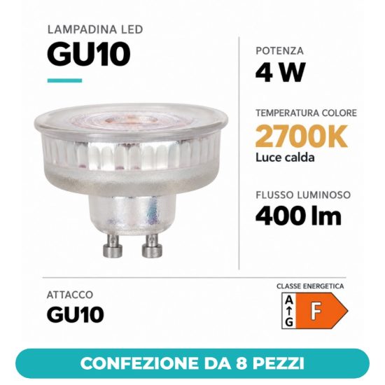 Eglo lampadina led gu10 4w 2700k a riflettore trasparente confezione da 8 pezzi