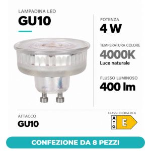 Eglo lampadina led gu10 4w 4000k a riflettore trasparente confezione da 8 pezzi