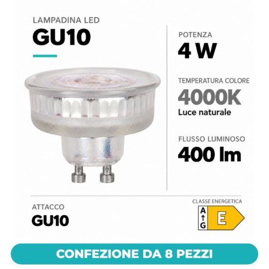Eglo lampadina led gu10 4w 4000k a riflettore trasparente confezione da 8 pezzi