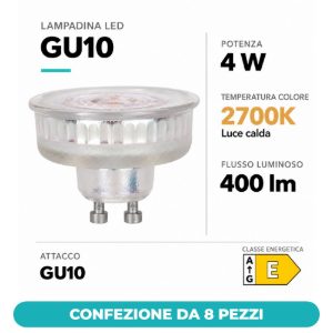 Eglo lampadina led gu10 4w 2700k a riflettore trasparente dimmerabile confezione da 8 pezzi