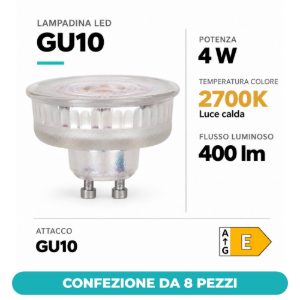 Eglo lampadina led gu10 4w 2700k a riflettore trasparente step dimming confezione da 8 pezzi