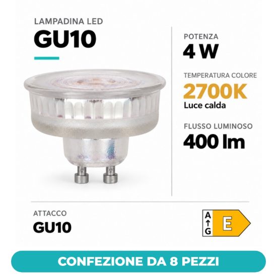 Eglo lampadina led gu10 4w 2700k a riflettore trasparente step dimming confezione da 8 pezzi
