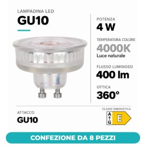 Eglo lampadina led gu10 4w 4000k a riflettore trasparente dimmerabile confezione da 8 pezzi