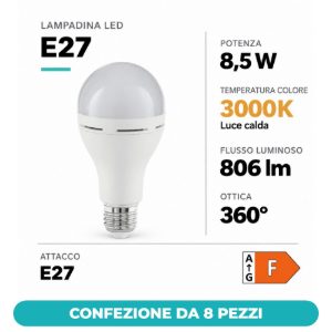 Eglo lampadina led e27 8,5w 3000k a goccia bianca confezione da 8 pezzi