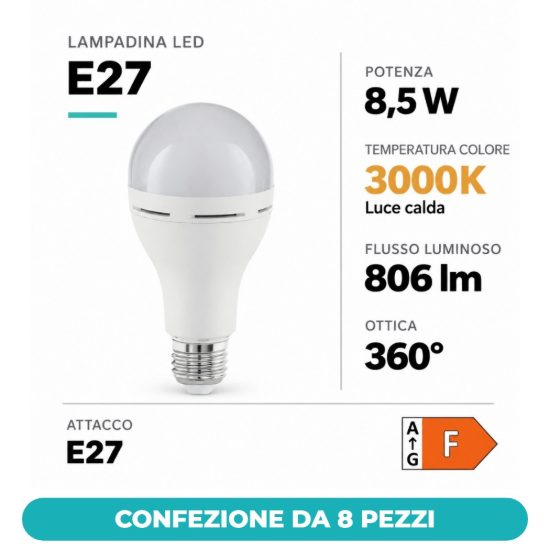 Eglo lampadina led e27 8,5w 3000k a goccia bianca confezione da 8 pezzi