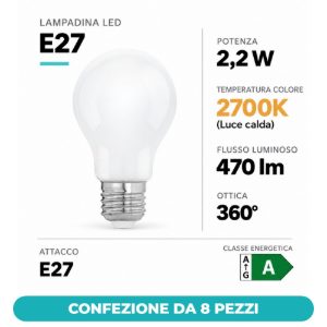 Eglo lampadina led e27 2,2w 2700k a goccia opalina confezione da 8 pezzi