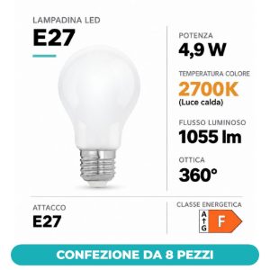 Eglo lampadina led e27 4,9w 2700k a goccia opalina confezione da 8 pezzi