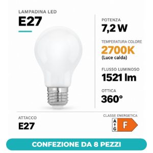 Eglo lampadina led e27 7,2w 2700k a goccia opalina confezione da 8 pezzi