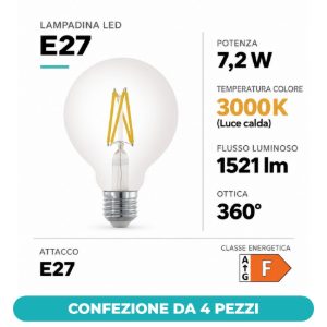 Eglo lampadina led e27 7,2w 3000k a globo trasparente dimmerabile confezione da 4 pezzi