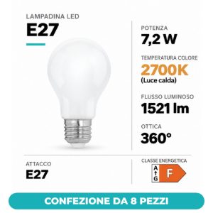 Eglo lampadina led e27 7,2w 2700k a goccia opalina dimmerabile confezione da 8 pezzi