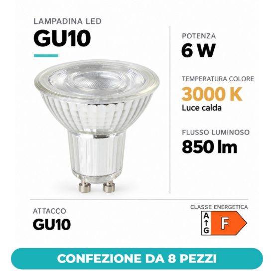 Eglo lampadina led gu10 6w 3000k a riflettore satinata dimmerabile confezione da 8 pezzi