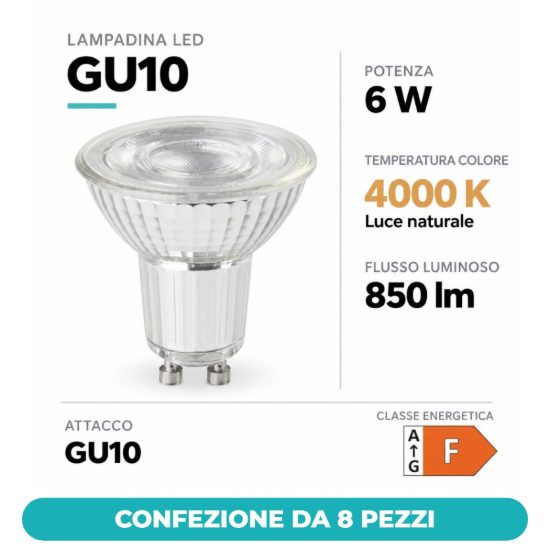 Eglo lampadina led gu10 6w 4000k a riflettore satinata dimmerabile confezione da 8 pezzi
