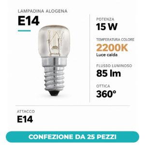 Eglo lampadina alogena e14 15w 2200k tubolare trasparente confezione da 25 pezzi
