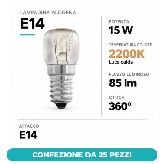 Eglo lampadina alogena e14 15w 2200k tubolare trasparente confezione da 25 pezzi