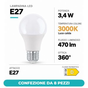 Eglo lampadina led e27 3,4w 3000k a goccia opalina confezione da 8 pezzi