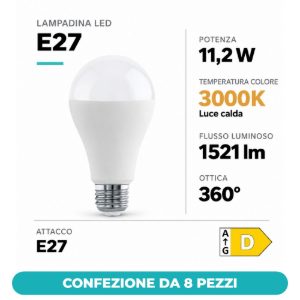 Eglo lampadina led e27 11,2w 3000k a goccia opalina confezione da 8 pezzi