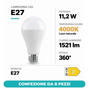 Eglo lampadina led e27 11,2w 4000k a goccia opalina confezione da 8 pezzi