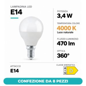 Eglo lampadina led e14 3,4w 4000k a sfera opalina confezione da 8 pezzi