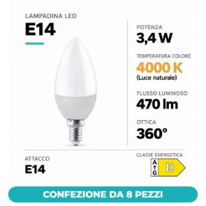 Eglo lampadina led e14 3,4w 4000k a candela opalina confezione da 8 pezzi