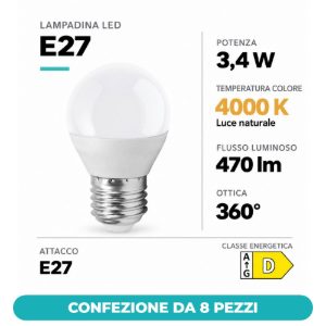 Eglo lampadina led e27 3,4w 4000k a globo opalina confezione da 8 pezzi