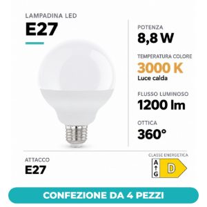Eglo lampadina led e27 8,8w 3000k a globo opalina confezione da 4 pezzi
