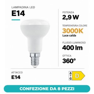 Eglo lampadina led e14 2,9w 3000k a riflettore opalina confezione da 8 pezzi