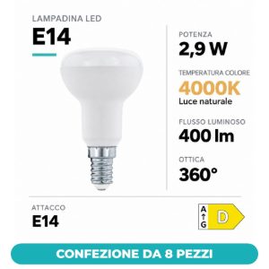 Eglo lampadina led e14 2,9w 4000k a riflettore opalina confezione da 8 pezzi