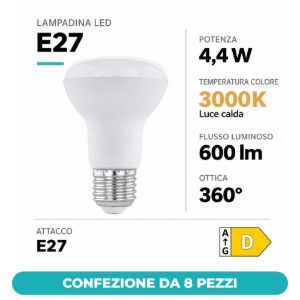 Eglo lampadina led e27 4,4w 3000k a riflettore opalina confezione da 8 pezzi