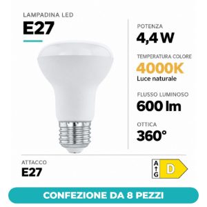 Eglo lampadina led e27 4,4w 4000k a riflettore opalina confezione da 8 pezzi