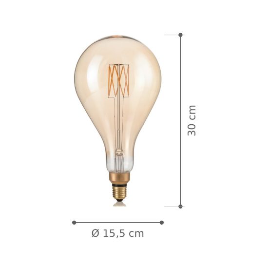 Ideal lux lampadina led e27 a goccia xl 15,5cm 8w 2200k ambra