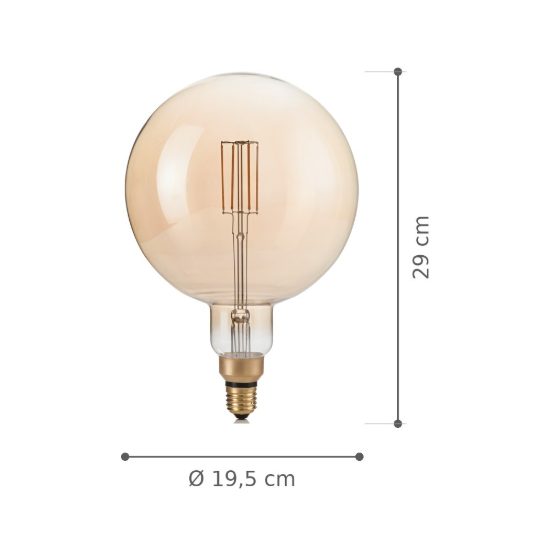 Ideal lux lampadina led e27 a globo 19,5cm 4w 2200k ambra