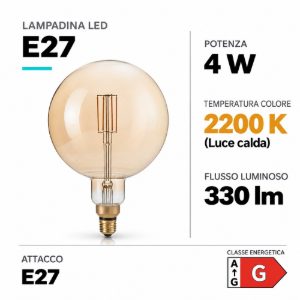 Ideal lux lampadina led e27 a globo 19,5cm 4w 2200k dimmerabile ambra