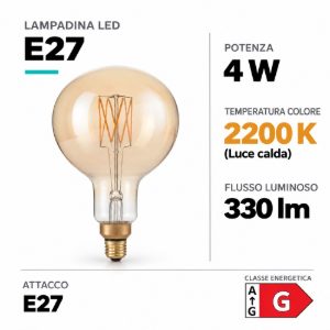 Ideal lux lampadina led e27 a globo 16cm 4w 2200k dimmerabile ambra
