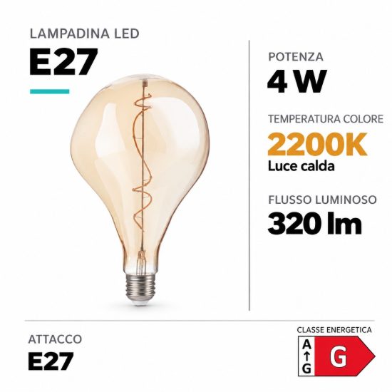 Ideal lux lampadina led e27 decorativa crash 4w 2200k ambra