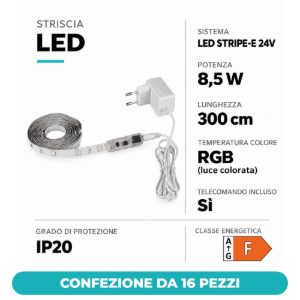 Eglo led stripe e striscia led rgb 8,5w 300cm dimmerabile con telecomando confezione da 16 pezzi