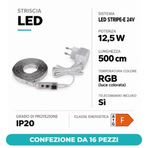 Eglo led stripe e striscia led rgb 12,5w 500cm dimmerabile con telecomando confezione da 16 pezzi