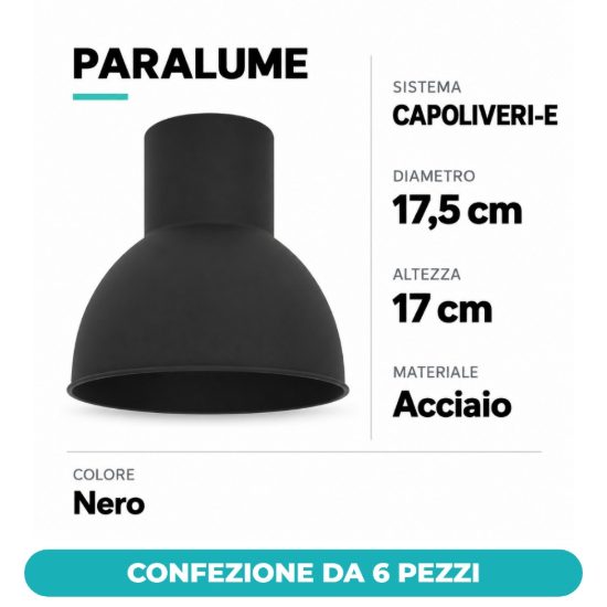 Eglo capoliveri e paralume a cupola in acciaio 17,5cm nero confezione da 6 pezzi