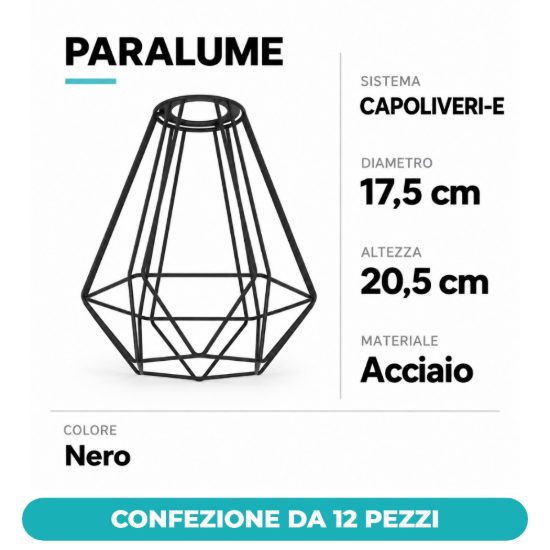 Eglo capoliveri e paralume a gabbia geometrica in acciaio 17,5cm nero confezione da 12 pezzi