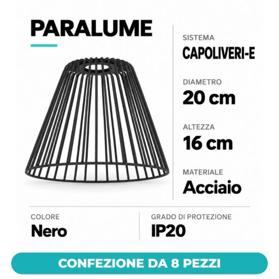 Eglo capoliveri e paralume a gabbia in acciaio 20cm nero confezione da 8 pezzi