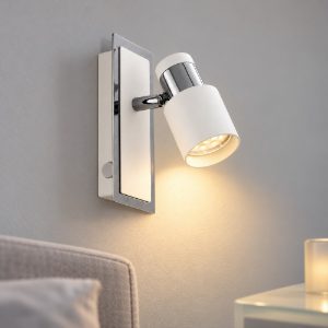 Eglo davida applique con faretto gu10 led 4,6w 3000k orientabile 16,5cm per camera da letto moderna cromo e bianca