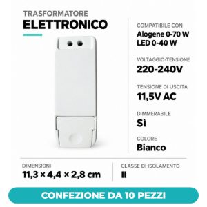 Eglo trasformatore elettronico dimmerabile per alogene 0-70w e led 0-40w 11,3cm bianco confezione da 10 pezzi