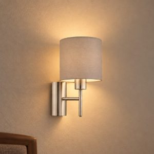 Applique per comodino da camera da letto paralume in tessuto tortora eglo pasteri