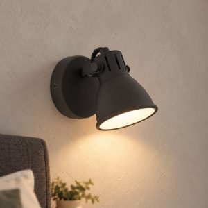 Eglo seras 2 applique con faretto gu10 led 2,8w 3000k orientabile 10cm per camera da letto moderna nera