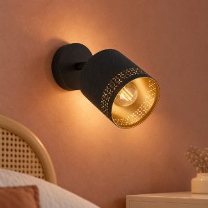 Eglo esteperra applique per comodino camera da letto cilindrica nera 12cm