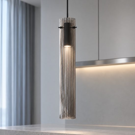 Ideal lux flam lampada a sospensione led 10w 3000k per cucina contemporanea fumè rigata
