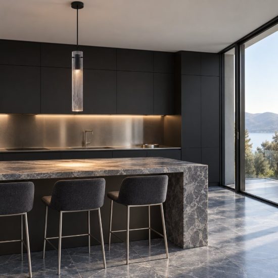 Ideal lux flam lampada a sospensione led 10w 3000k per cucina contemporanea fumè rigata
