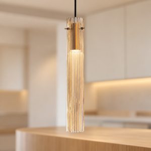 Ideal lux flam lampada a sospensione led 10w 3000k per cucina contemporanea ambra rigata