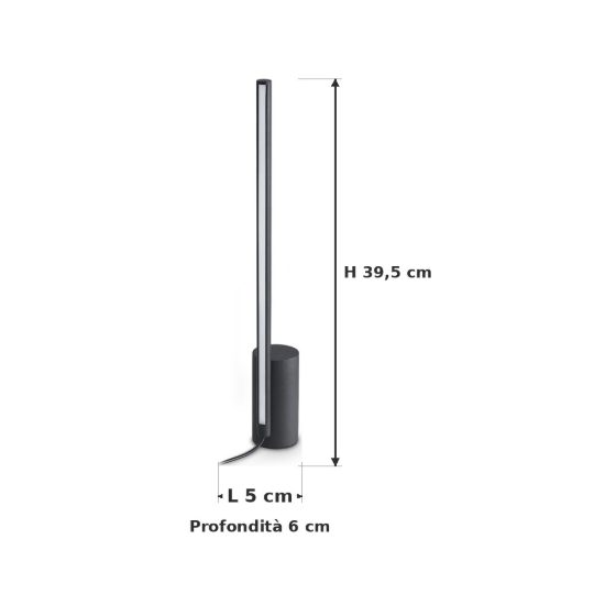 Ideal lux essence lampada da comodino lineare a sezione tonda led 12w 3000k 39,5cm nera