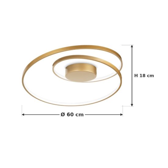 Ideal lux oz plafoniera ad anelli led 47w 4000k 60cm per camera da letto moderna ottone
