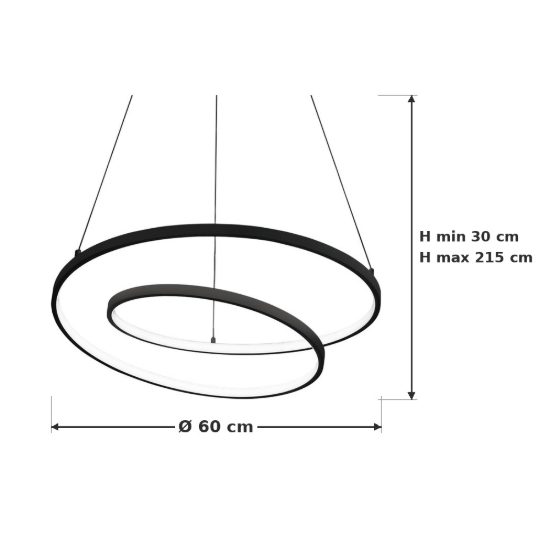 Ideal lux oz lampadario ad anelli led 47w 4000k 60cm per soggiorno moderno nero